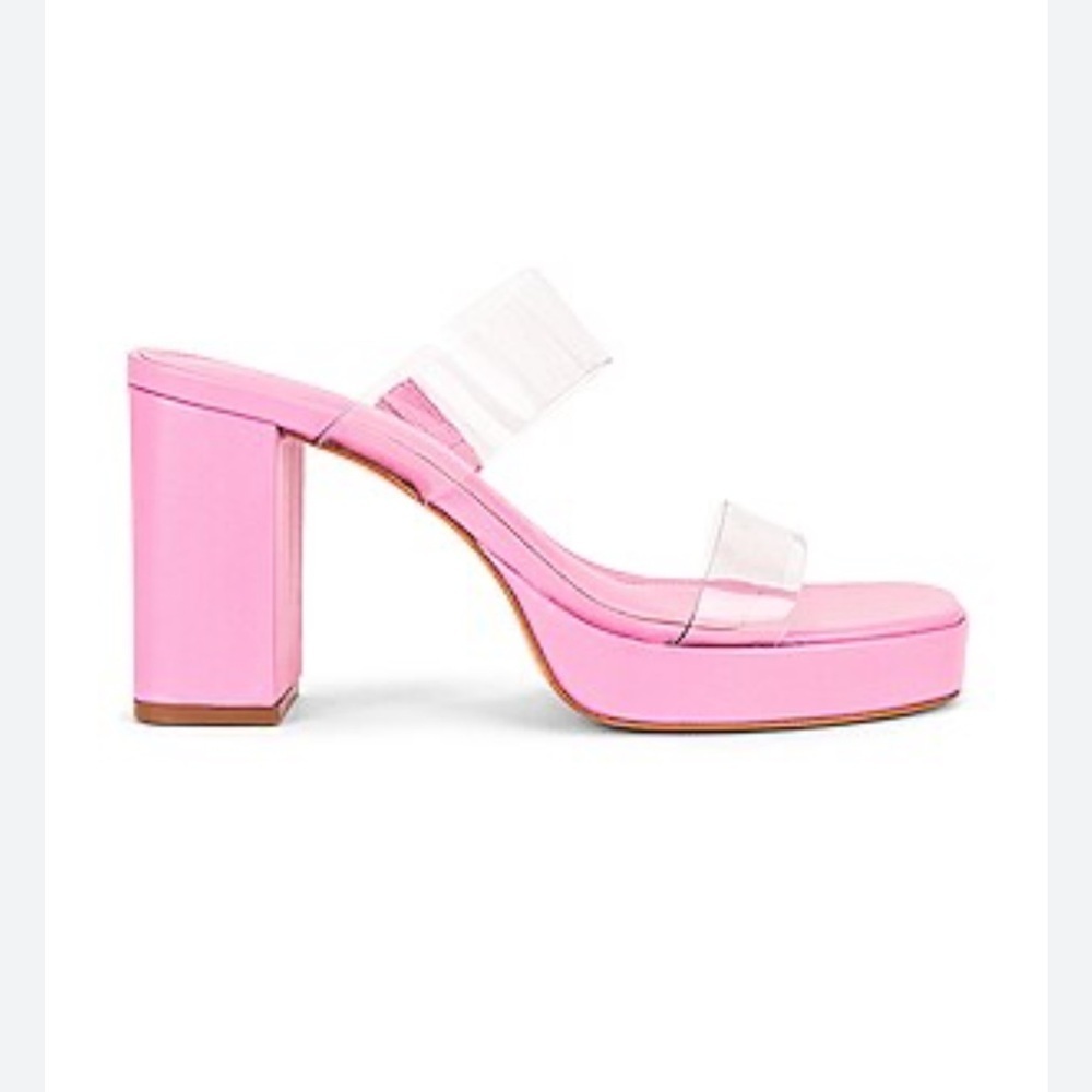 Schutz Ariella Pink Rosa PVC Block Heel Y2K Sandal Open Toe Clear Straps New